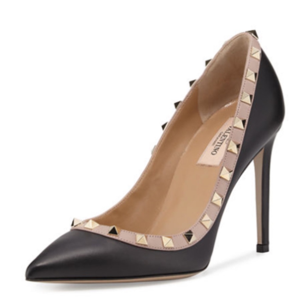 valentino garavani 100mm rockstud pumps in black/nude leather